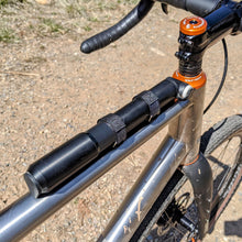 Load image into Gallery viewer, OneUp EDC Pump Tool mounted using Terske Pump Holders to Chiru Vagus gravel and bikepacking bike with orange Wolf Tooth headset
